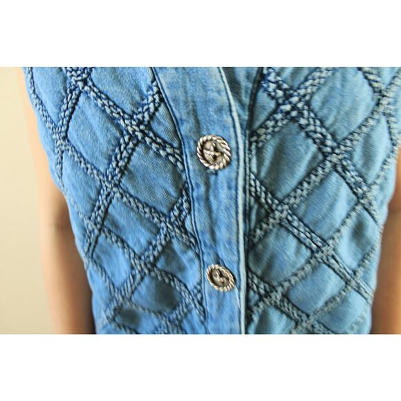 Vintage Marsha Sport 100% Cotton Denim Vest embroidered button front Size L - Picture 3 of 8